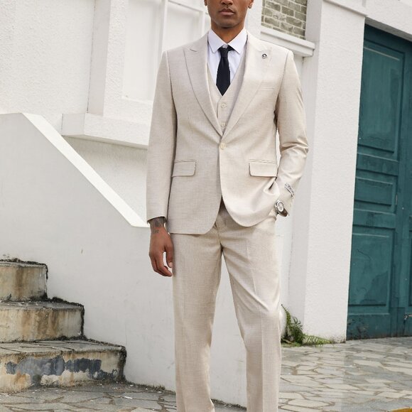 Light Tan Peak Lapel Stacy Adams Men's Suit - Picture 4 of 6